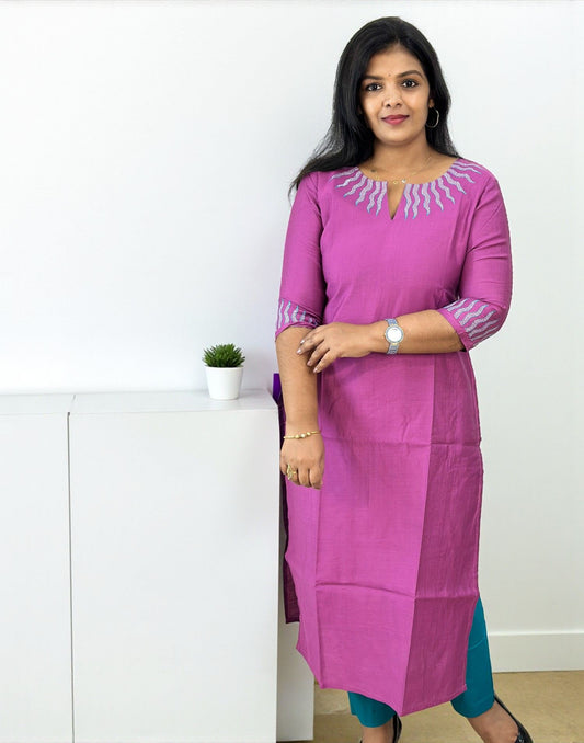 161025P - DESIGNER EMBROIDERY KURTI (Pre-Booking) - Onion Pink