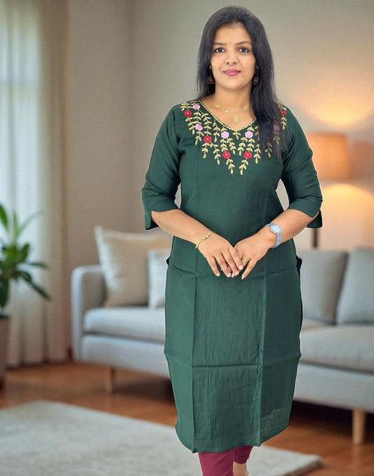 120825BK (E6344) BUDGET BUY KURTI - Dark Green