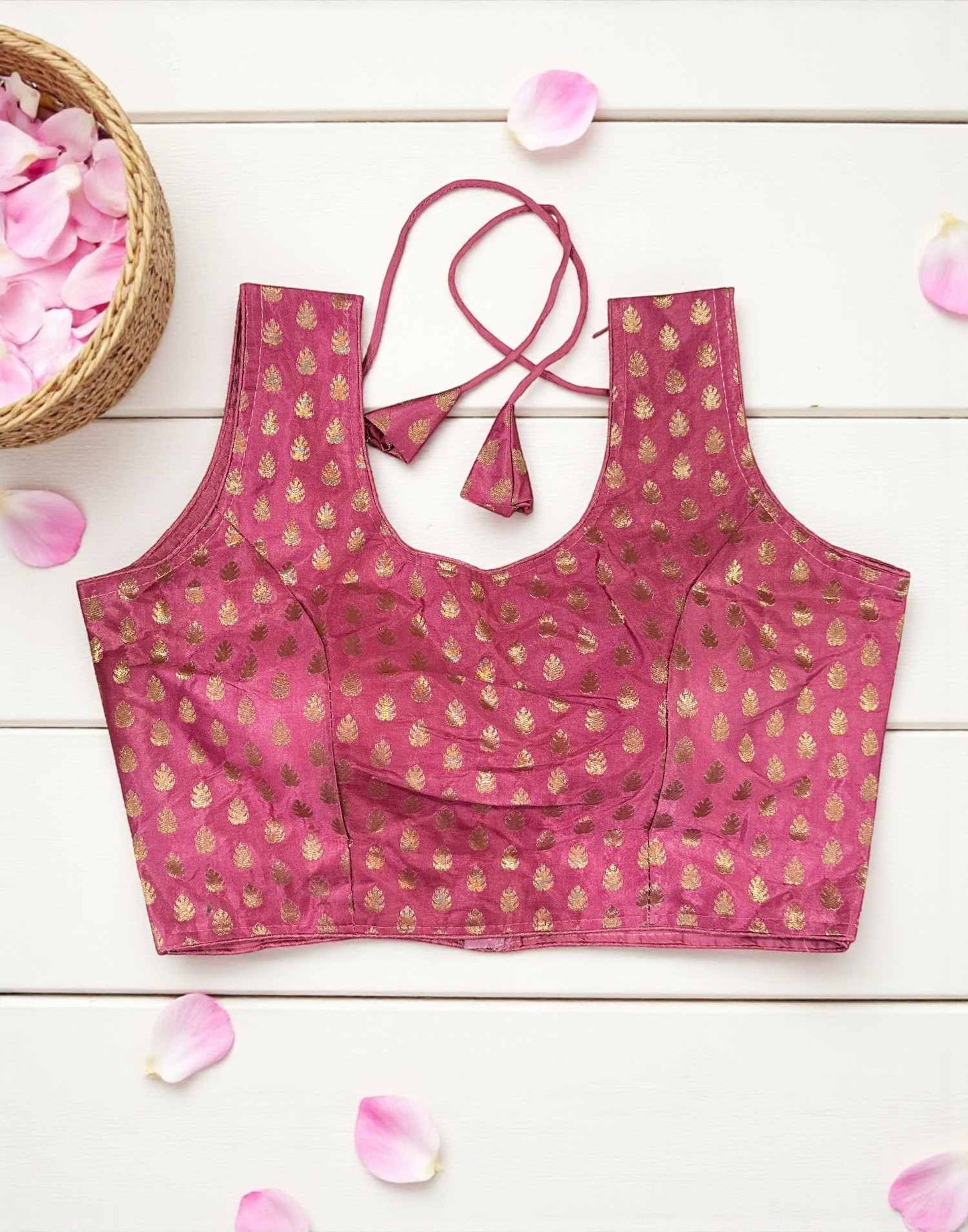 270925BL (E6526) BROCADE BLOUSE - Pink