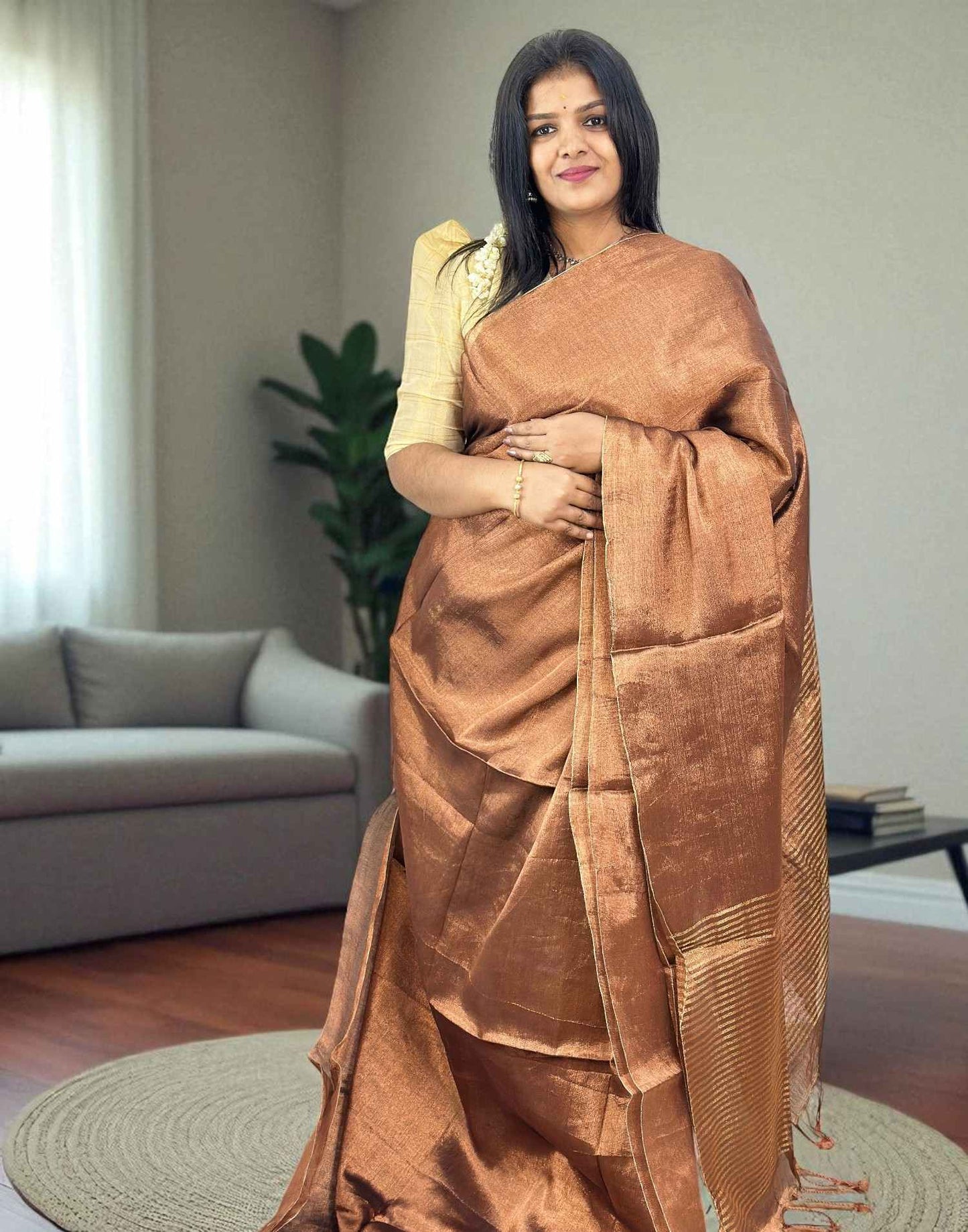 170825S (E6351) LINAN TISSUE SAREE - Antique Copper
