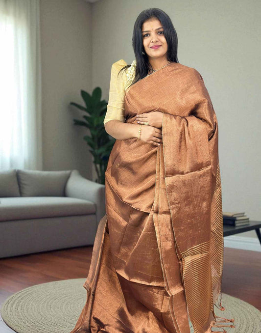 170825S (E6351) LINAN TISSUE SAREE - Antique Copper