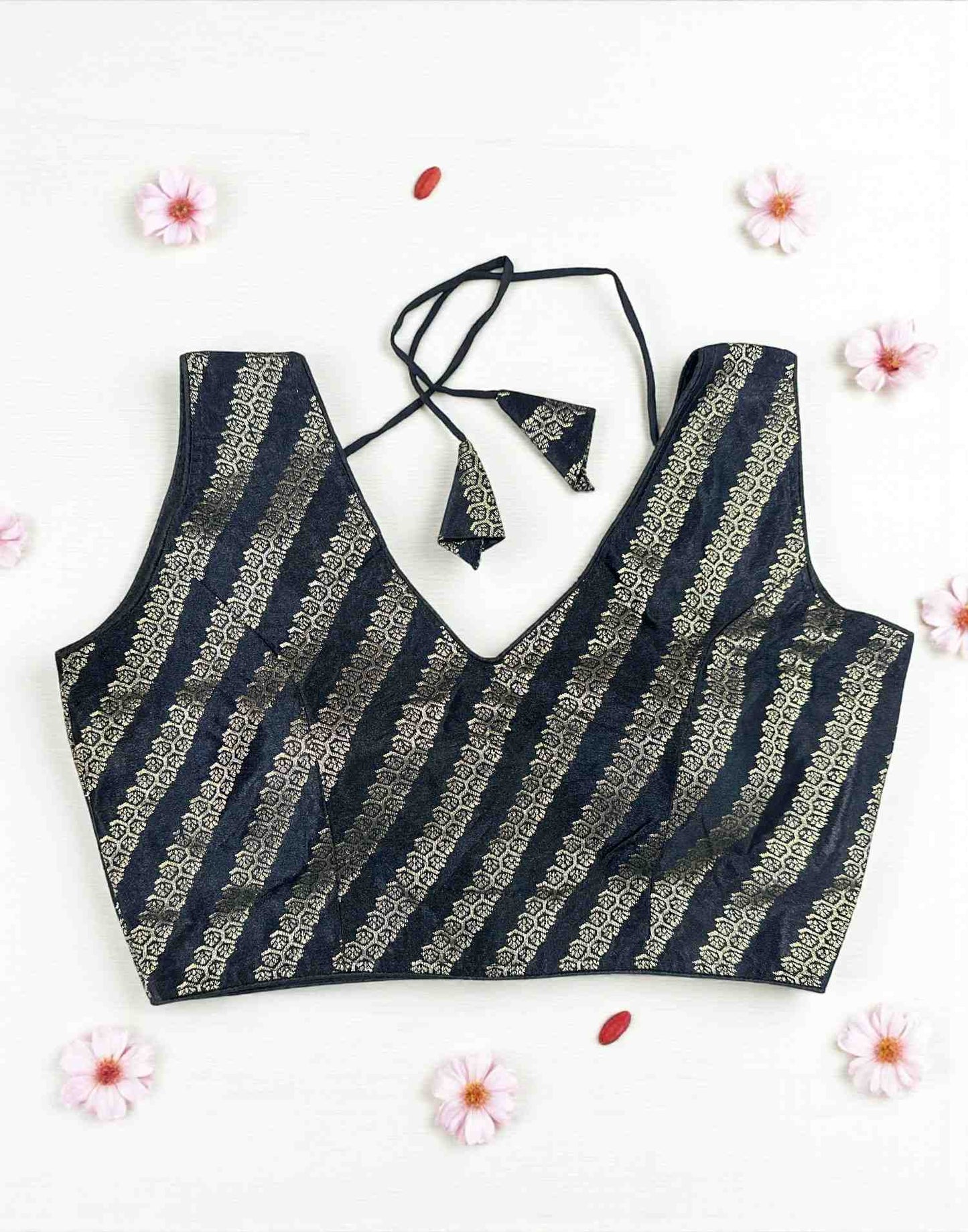 270925BL (E6526) BROCADE BLOUSE - Black