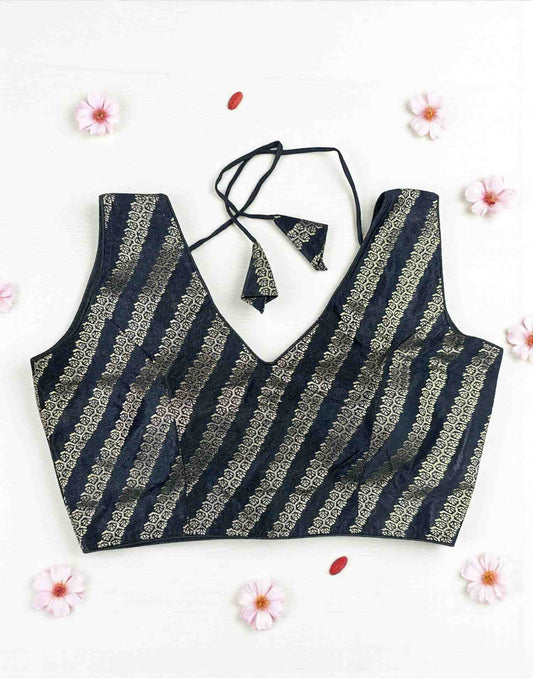 270925BL (E6526) BROCADE BLOUSE - Black