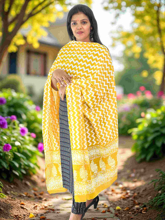 150825DP (E6329) COTTON DUPATTA - Yellow