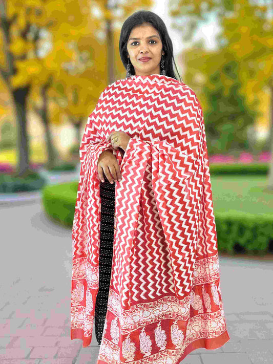 150825DP (E6329) COTTON DUPATTA - Red