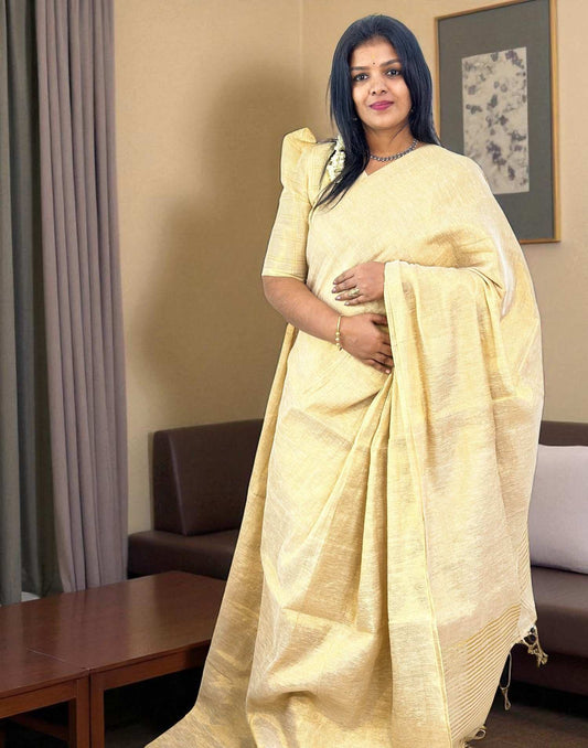 170825S (E6351) LINAN TISSUE SAREE - Cream n Gold