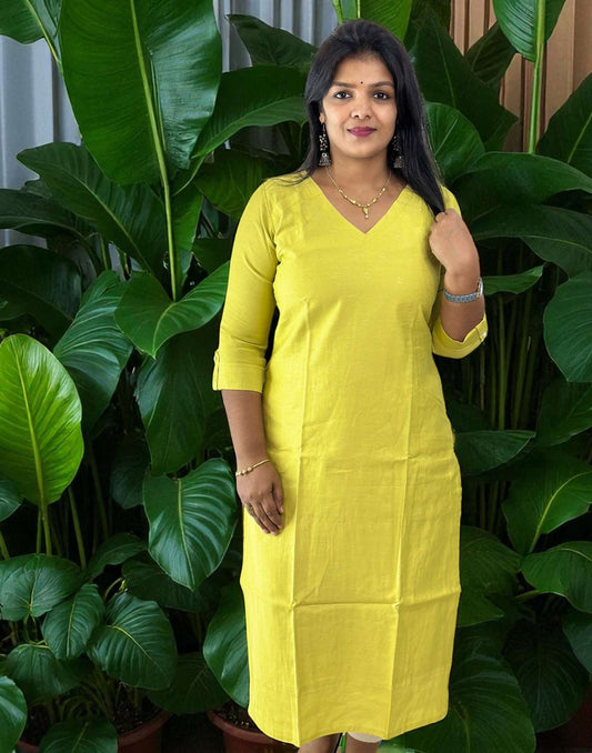 290725AK (E6289) SLITED KURTI - Lemon Yellow