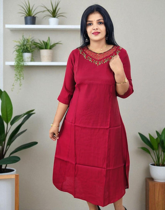 190825HK (E6343) BUDGET BUY HANWORKED KURTI - Maroon