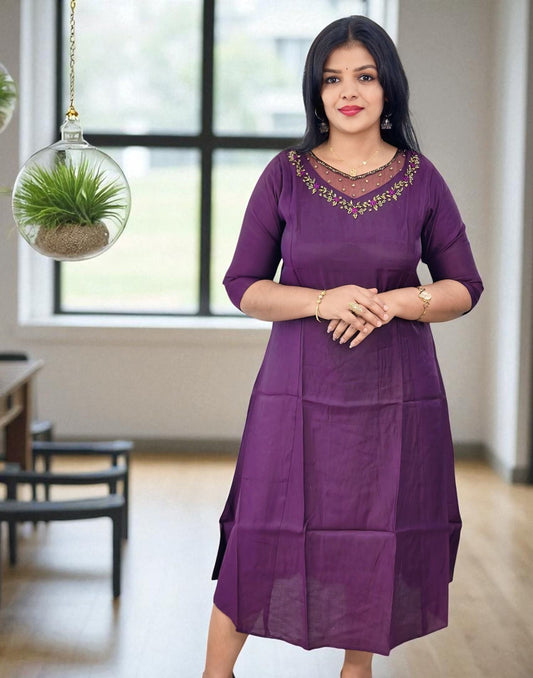 190825HK (E6343) BUDGET BUY HANWORKED KURTI - Dark Purple