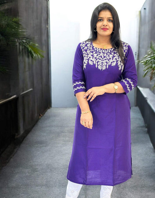 190825EK (E6404) DESIGNER EMBROIDERY SLITED KURTI - Violet