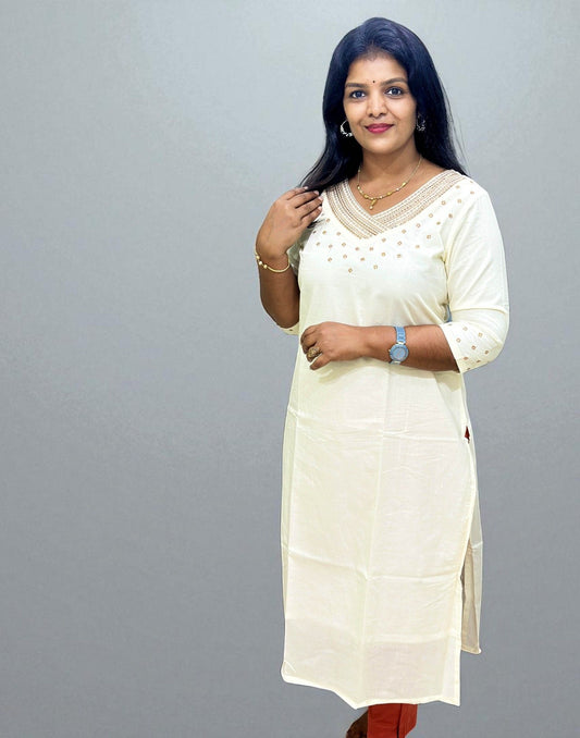010825 (E6265) ONAM SPECIAL KURTI - Cream Gold