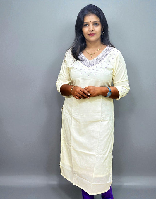 010825 (E6265) ONAM SPECIAL KURTI - Cream Lavender