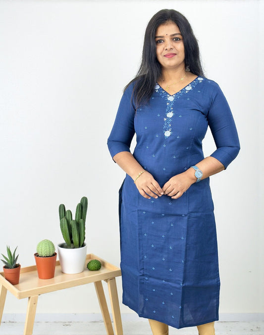 021025EK (E6534) EMBROIDERY KURTI - Midnight Blue