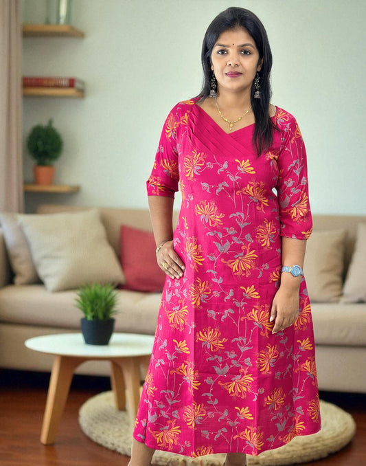 290725AK (E6288) A-LINE KURTI - Rani Pink