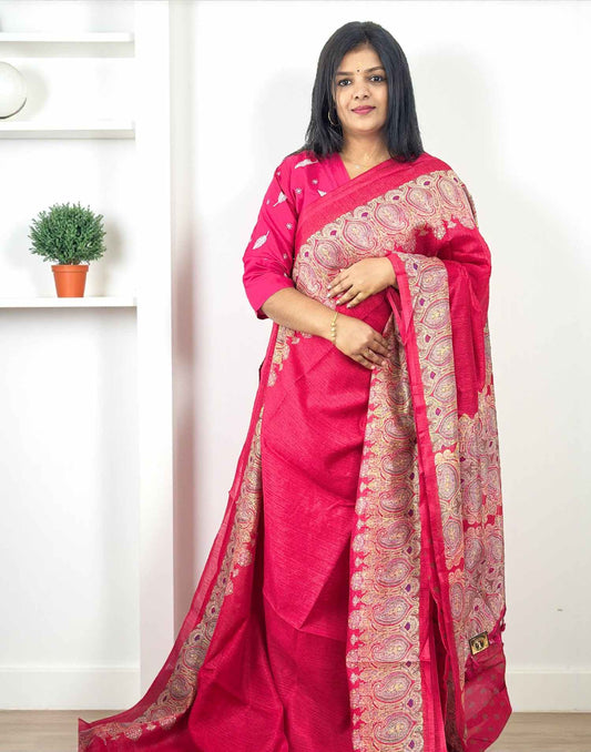 031025S (E6530) SEMI JUTE SAREE - Rani Pink