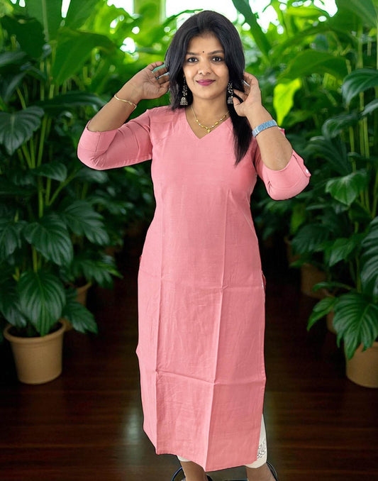 290725AK (E6289) SLITED KURTI - Peaches Pink
