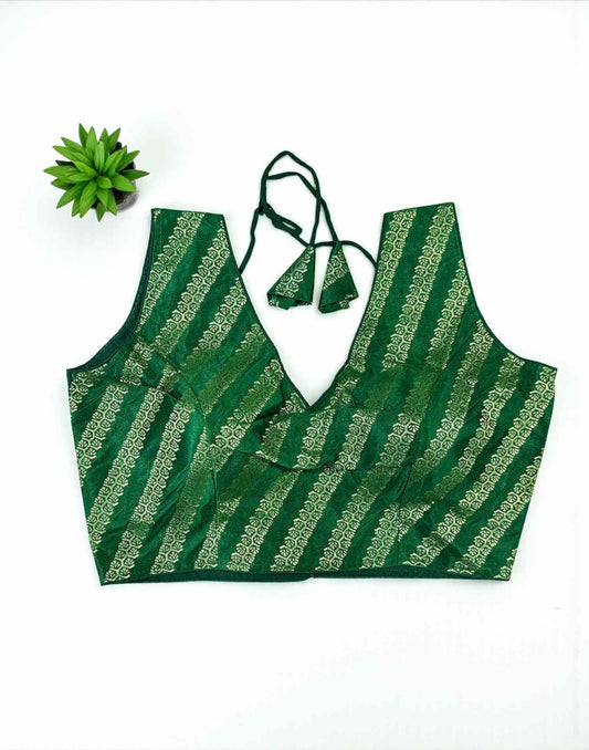 270925BL (E6526) BROCADE BLOUSE - Dark Green