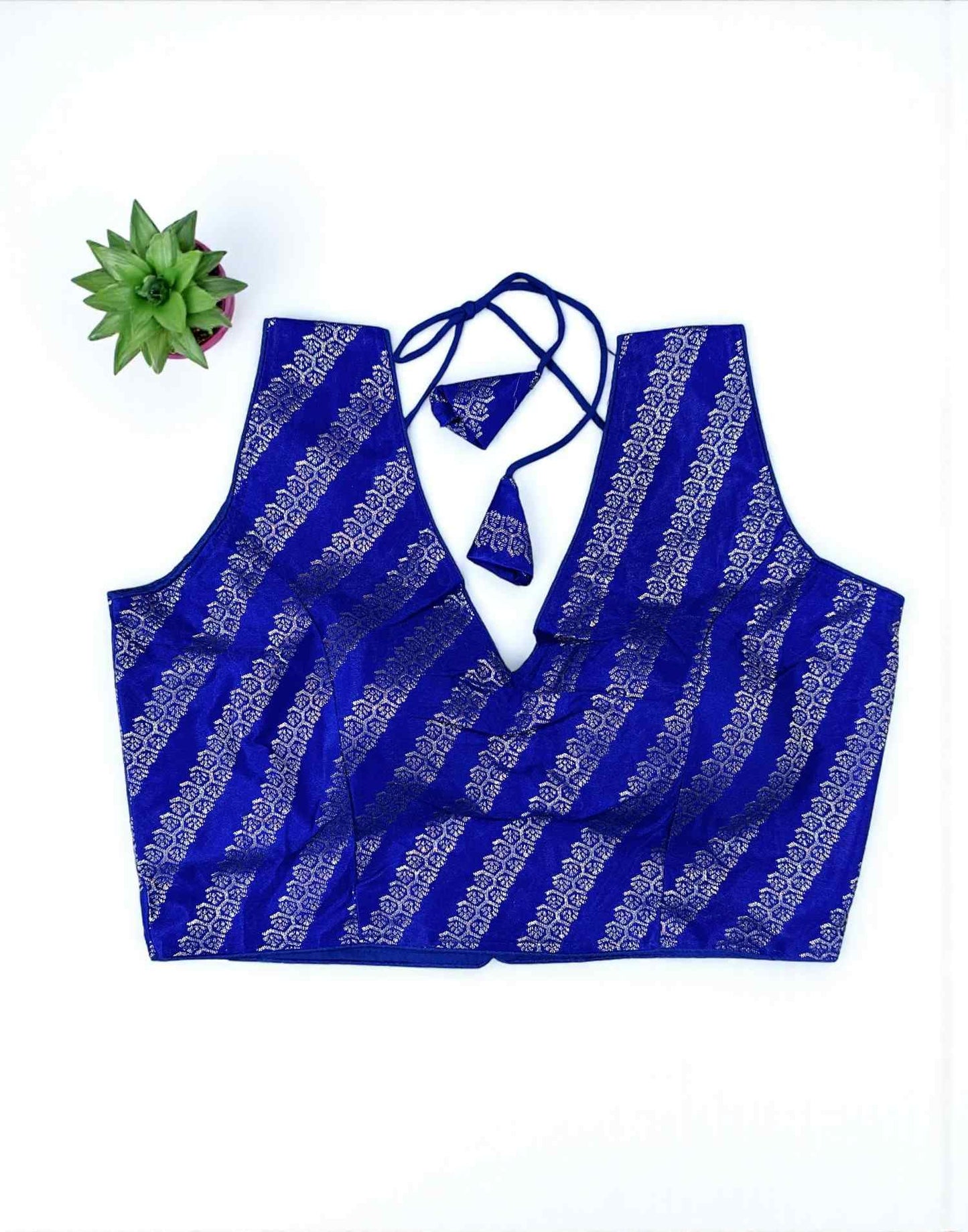 270925BL (E6526) BROCADE BLOUSE - Royal Blue