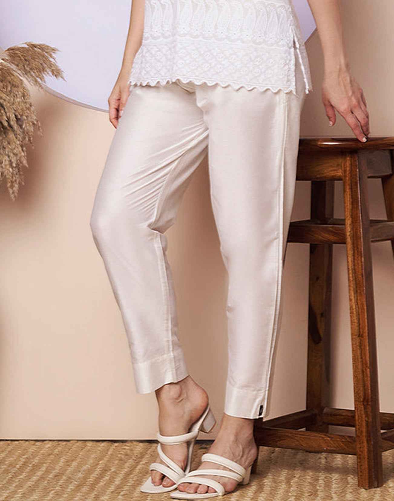 METALLIC STRAIGHT PANTS WHITE E6970-71 120526SP