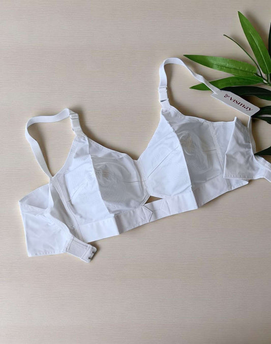 250525BR (E2886-E2887) VISMAY COTTON ROUND STITCH BRA - White Aura Soft C