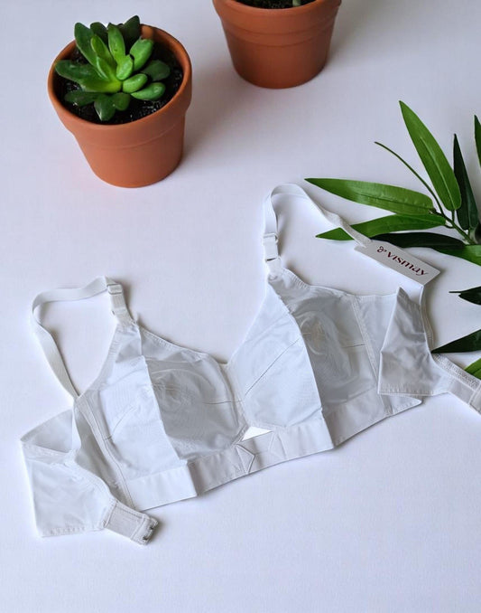 250525BR (E2885) VISMAY COTTON ROUND STITCH BRA - White Aura Soft B