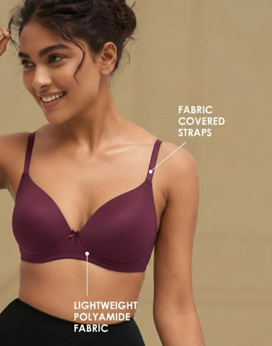 LIGHTLY PADDED BRA BLOSSOM FEATHERLITE WINE E6437 300825BR - ELENTRA DESIGNS BY NIMI HEINS